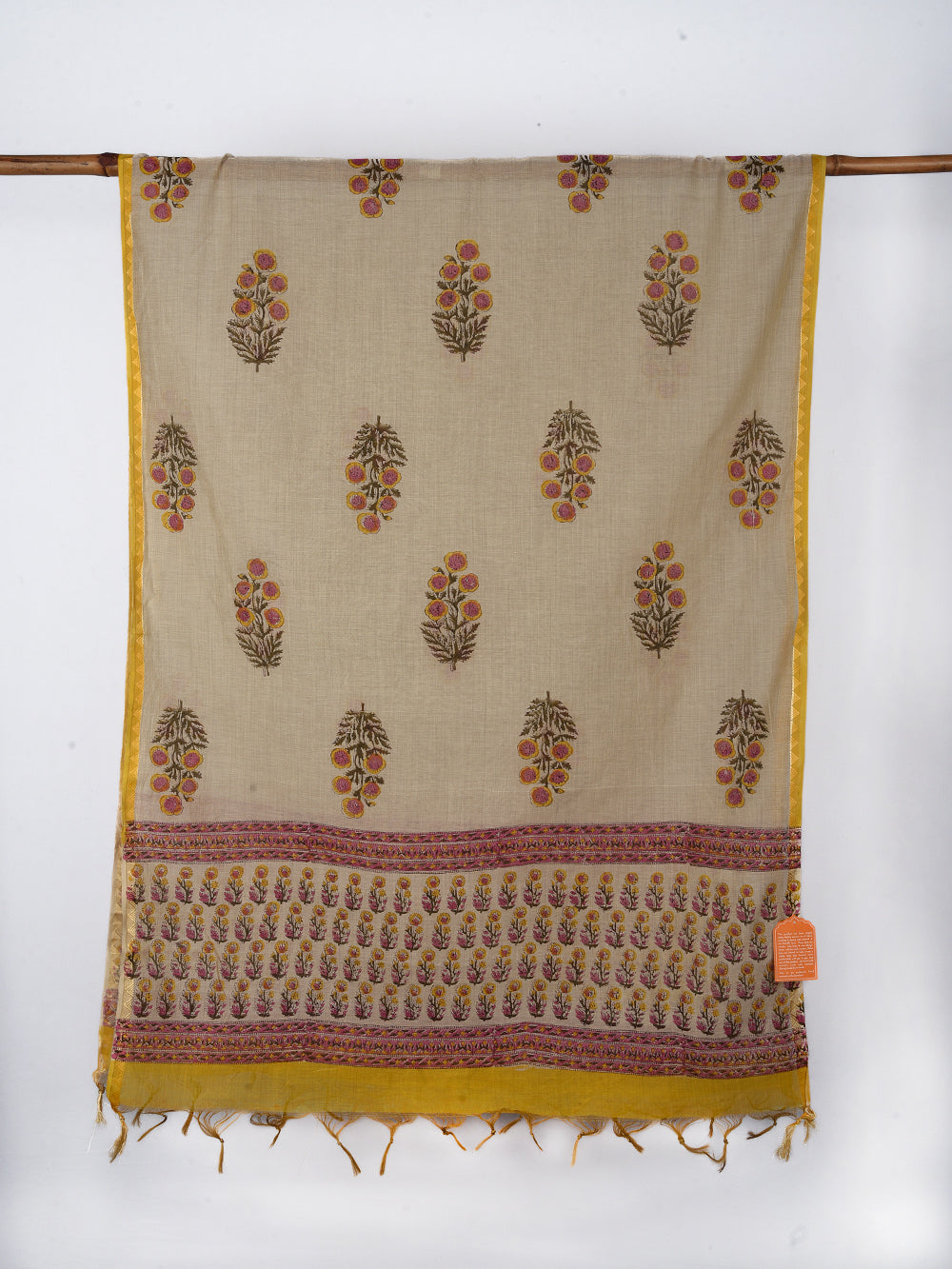 Traditional Boota Hand Block Printed Mono Cotton Chanderi Dupatta