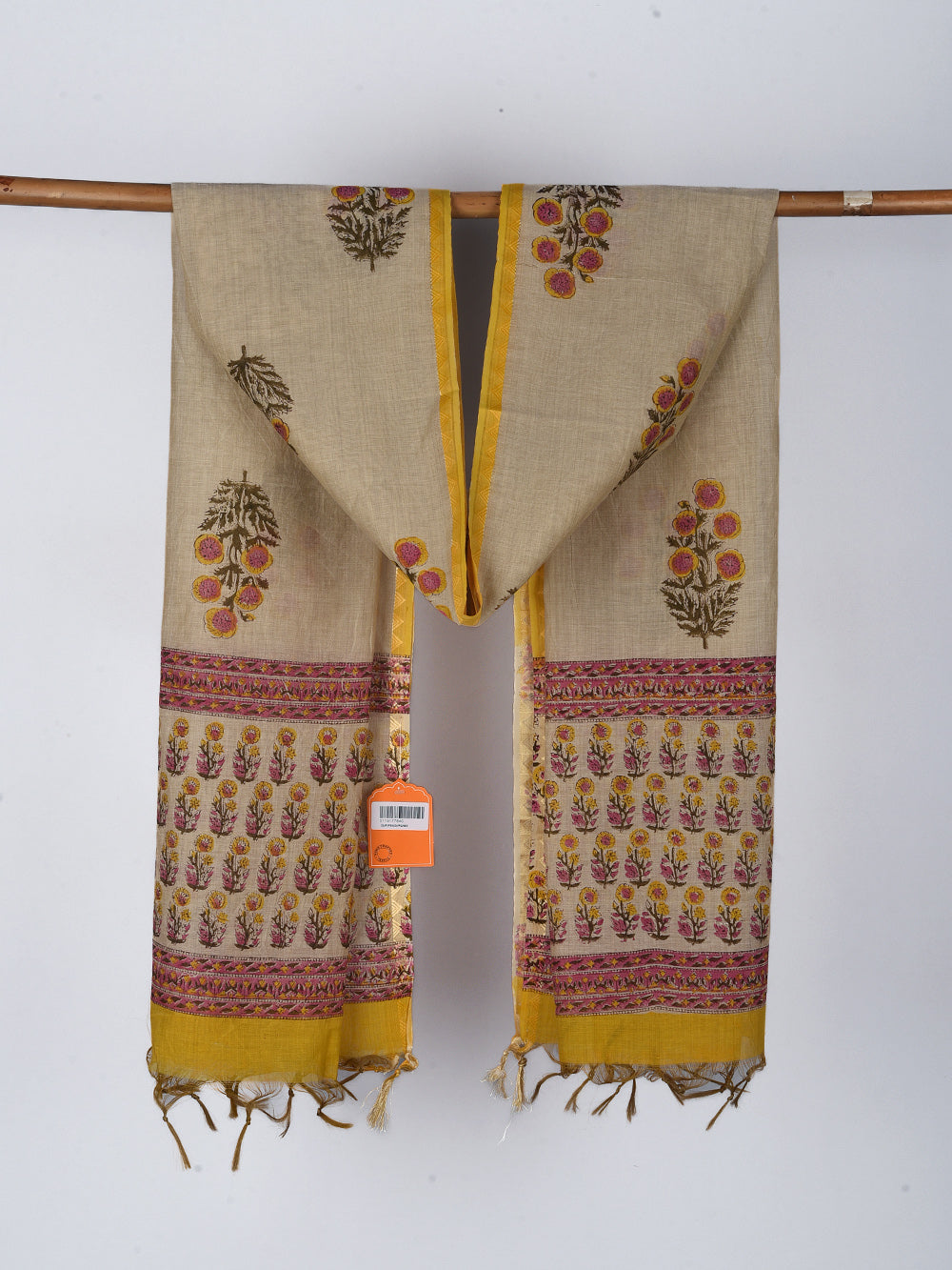Traditional Boota Hand Block Printed Mono Cotton Chanderi Dupatta