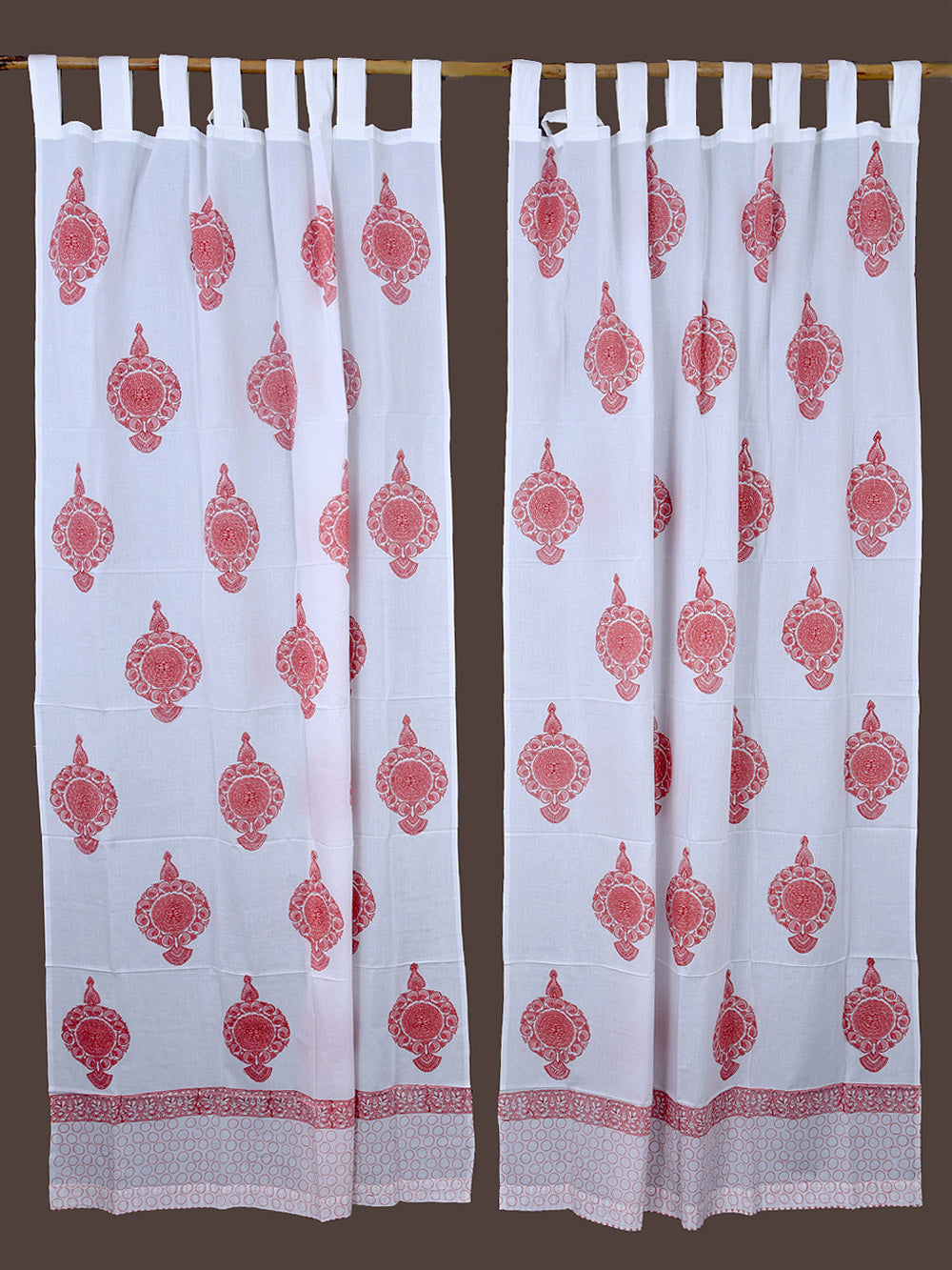 Hand Block Printed Pink Butta Cotton Curtain Set