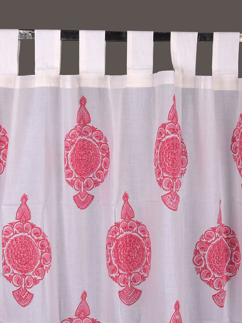 Hand Block Printed Pink Butta Cotton Curtain Set