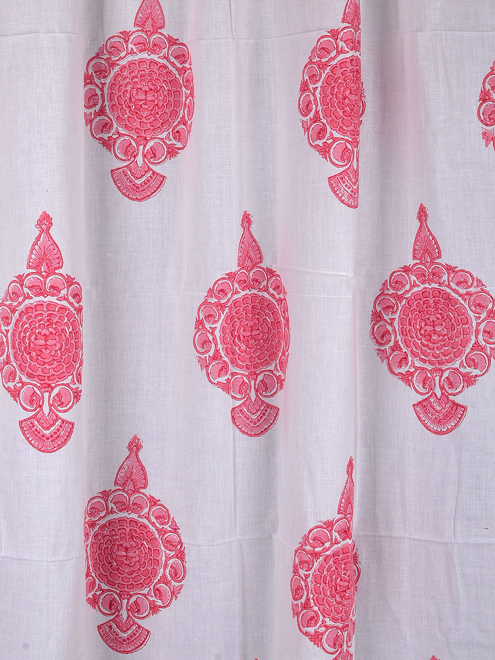 Hand Block Printed Pink Butta Cotton Curtain Set