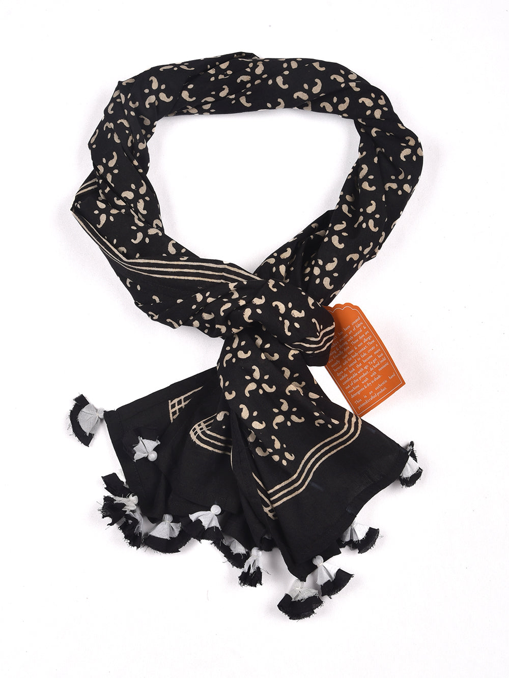 Black Small Kairi Cotton Voile Block Printed Stole