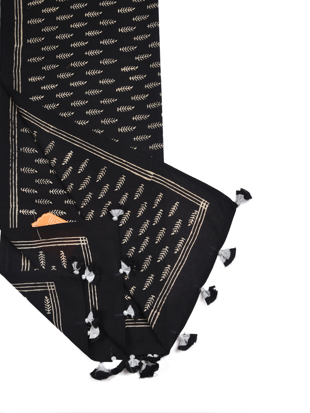 Black Sprig Cotton Voile Block Printed Stole