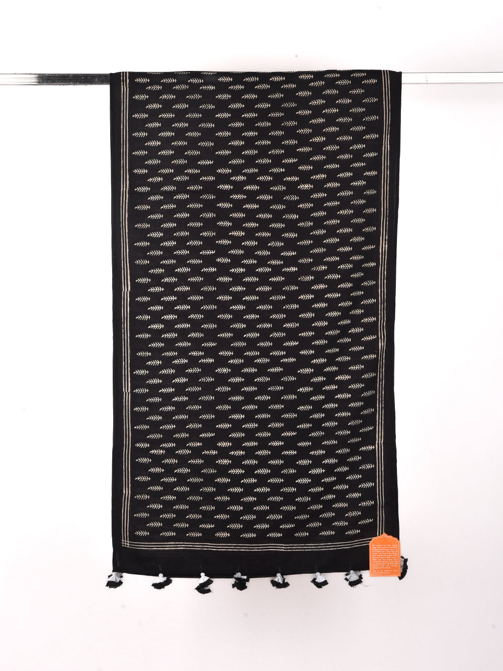 Black Sprig Cotton Voile Block Printed Stole