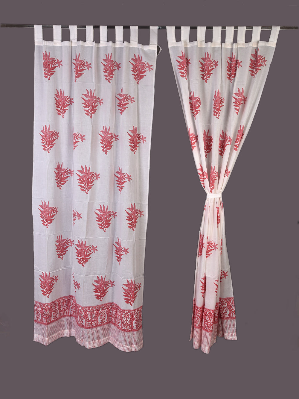 Hand Block Printed Pink Mughal Butta Cotton Curtain Set