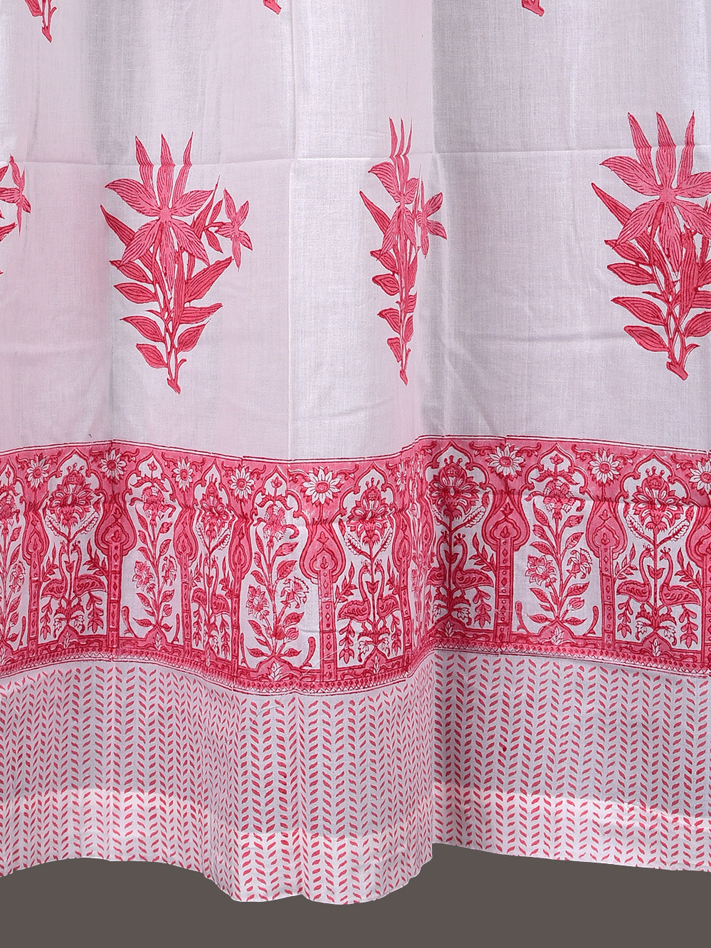 Hand Block Printed Pink Mughal Butta Cotton Curtain Set