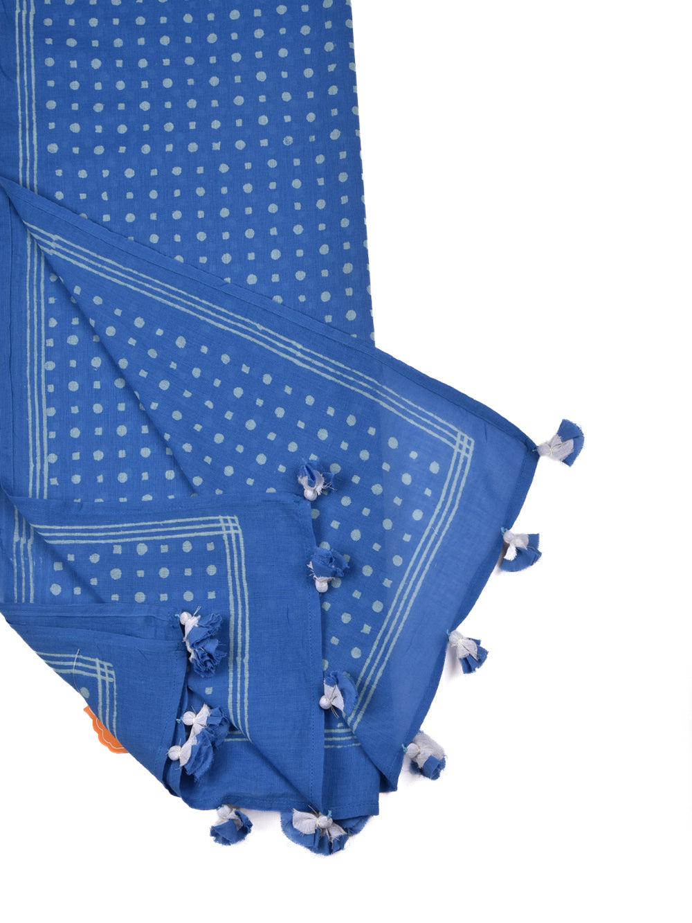 Royal Blue Polka Dots Cotton Voile Block Printed Stole
