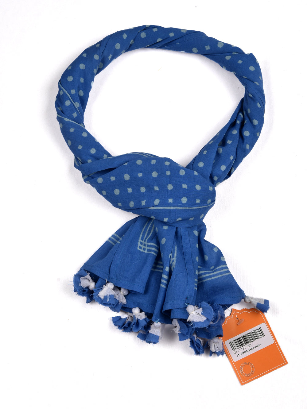 Royal Blue Polka Dots Cotton Voile Block Printed Stole