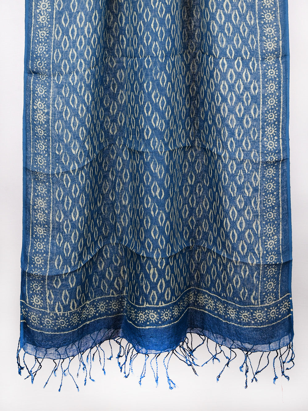 Blue Brackets Hand Printed Pure Linen Dupatta