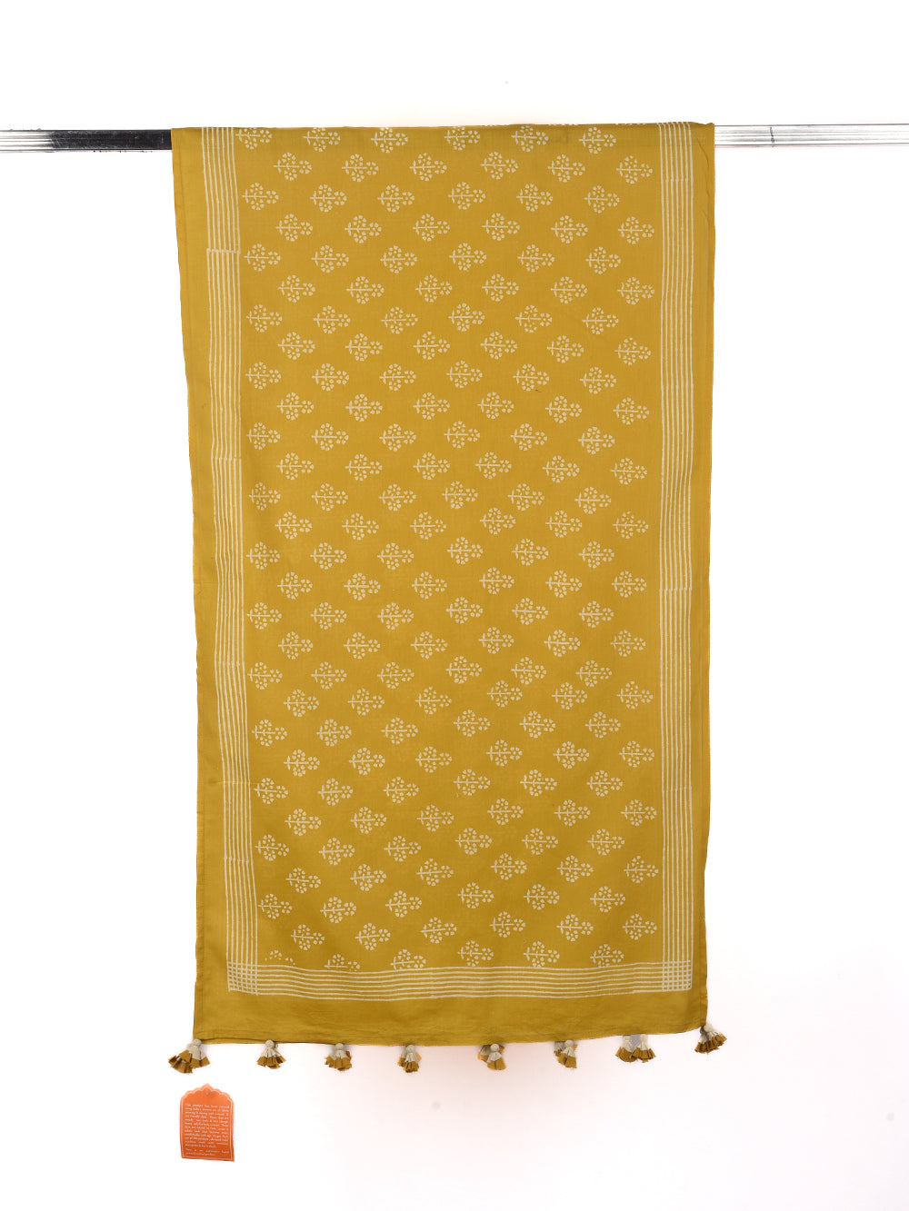 Yellow Guldasta Cotton Voile Block Printed Stole