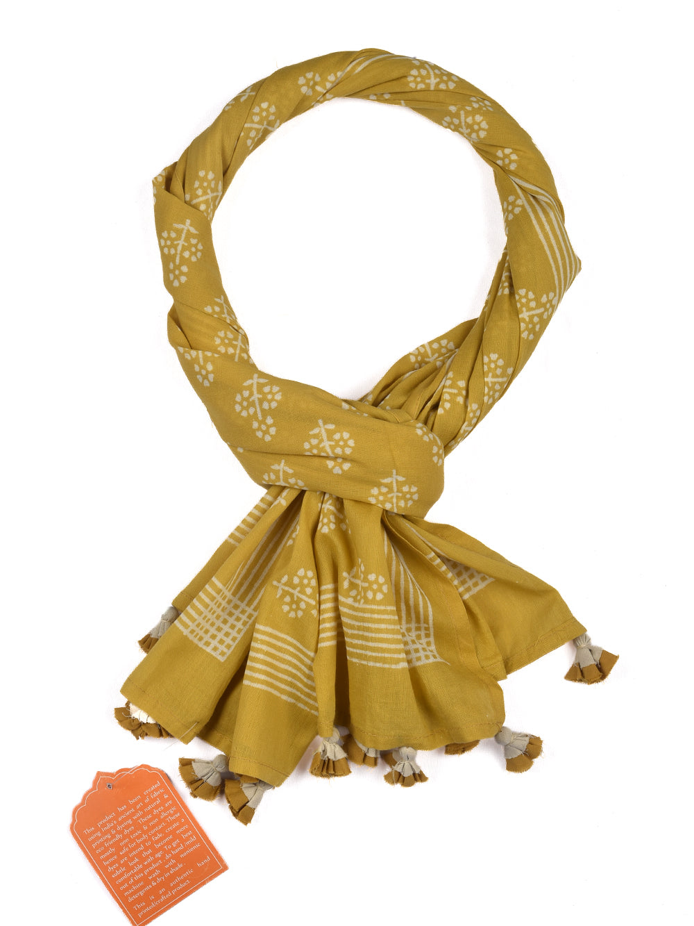 Yellow Guldasta Cotton Voile Block Printed Stole