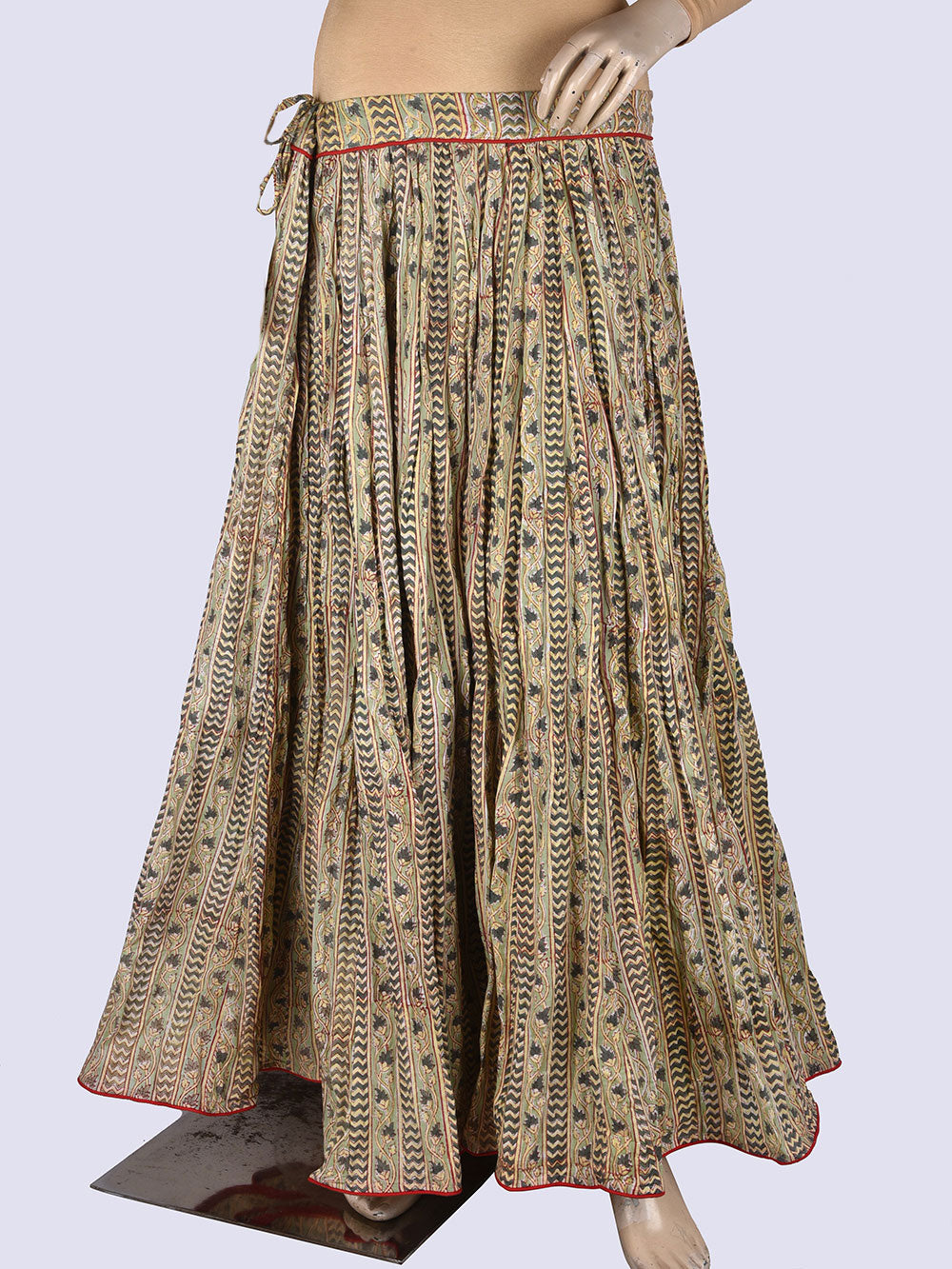 Anokhi Parcha Borders Hand Block Printed Crinkled Cotton Cambric 48 Kali Kalidaar Skirt