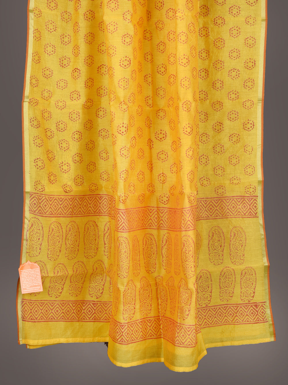 Yellow Choti Booti Hand Block Printed Mono Chanderi Dupatta