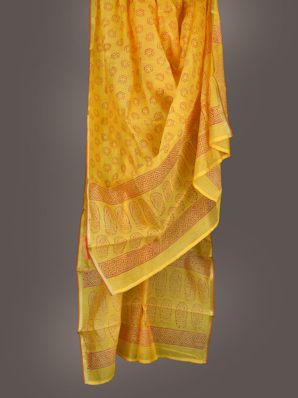 Yellow Choti Booti Hand Block Printed Mono Chanderi Dupatta