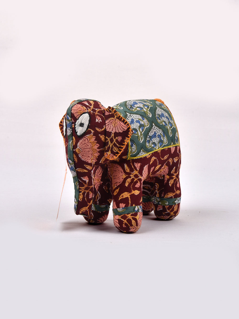 Elephant Brown-Sea Green Hand Block Printed Fabric Soft Toy