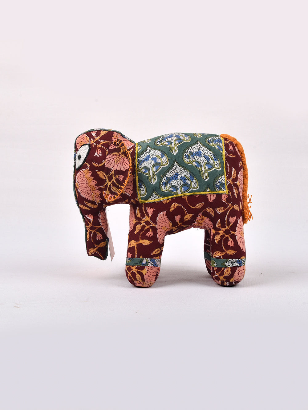 Elephant Brown-Sea Green Hand Block Printed Fabric Soft Toy