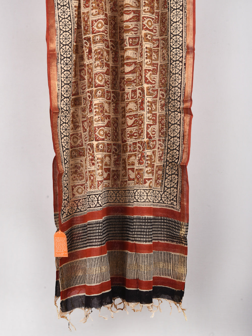 Bagru Matsya Hand Printed Silk Cotton Chanderi Dupatta