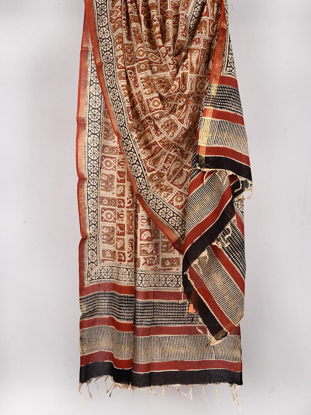 Bagru Matsya Hand Printed Silk Cotton Chanderi Dupatta