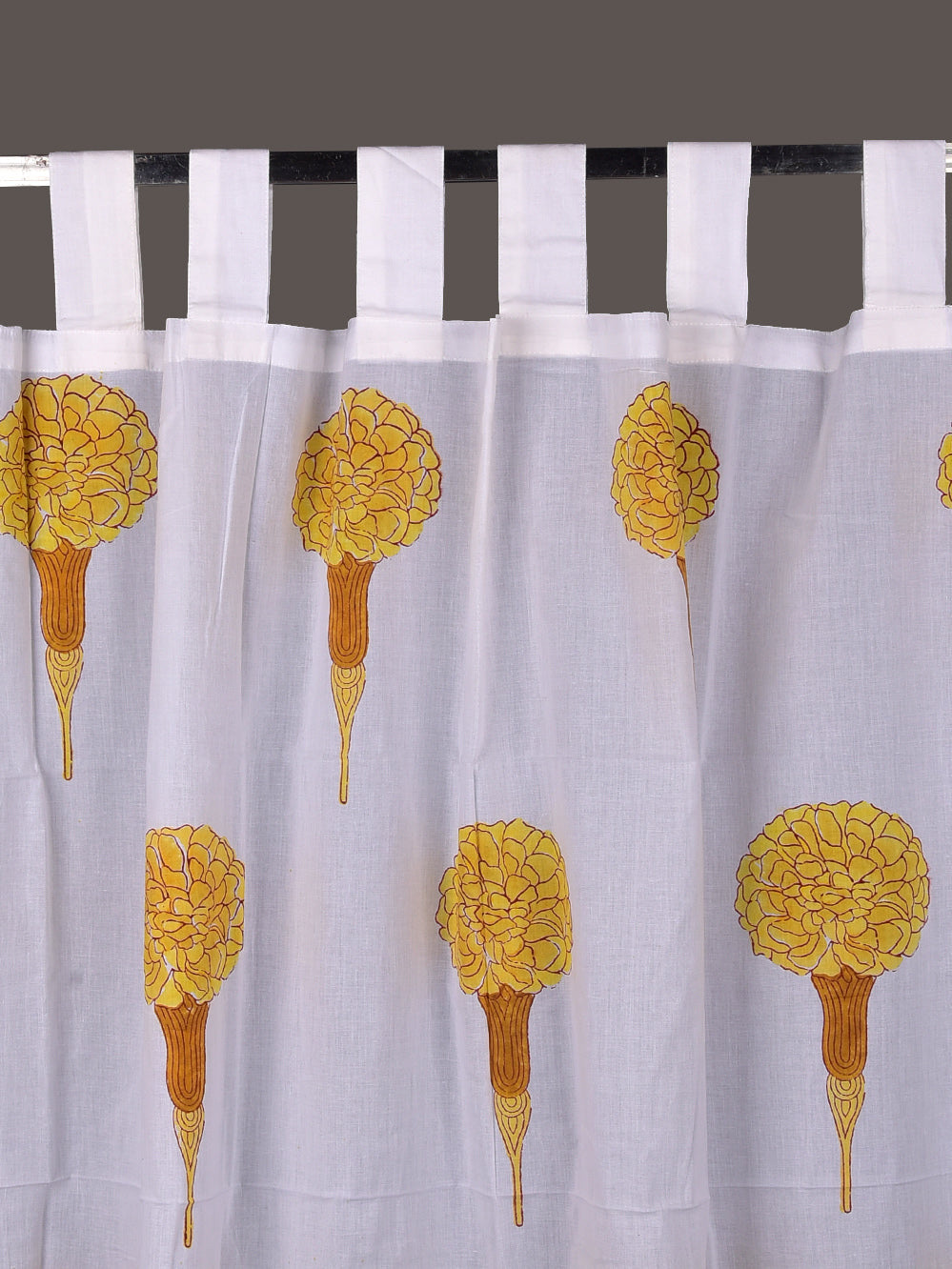 Hand Block Printed Yellow Genda Phool Cotton Curtain Set