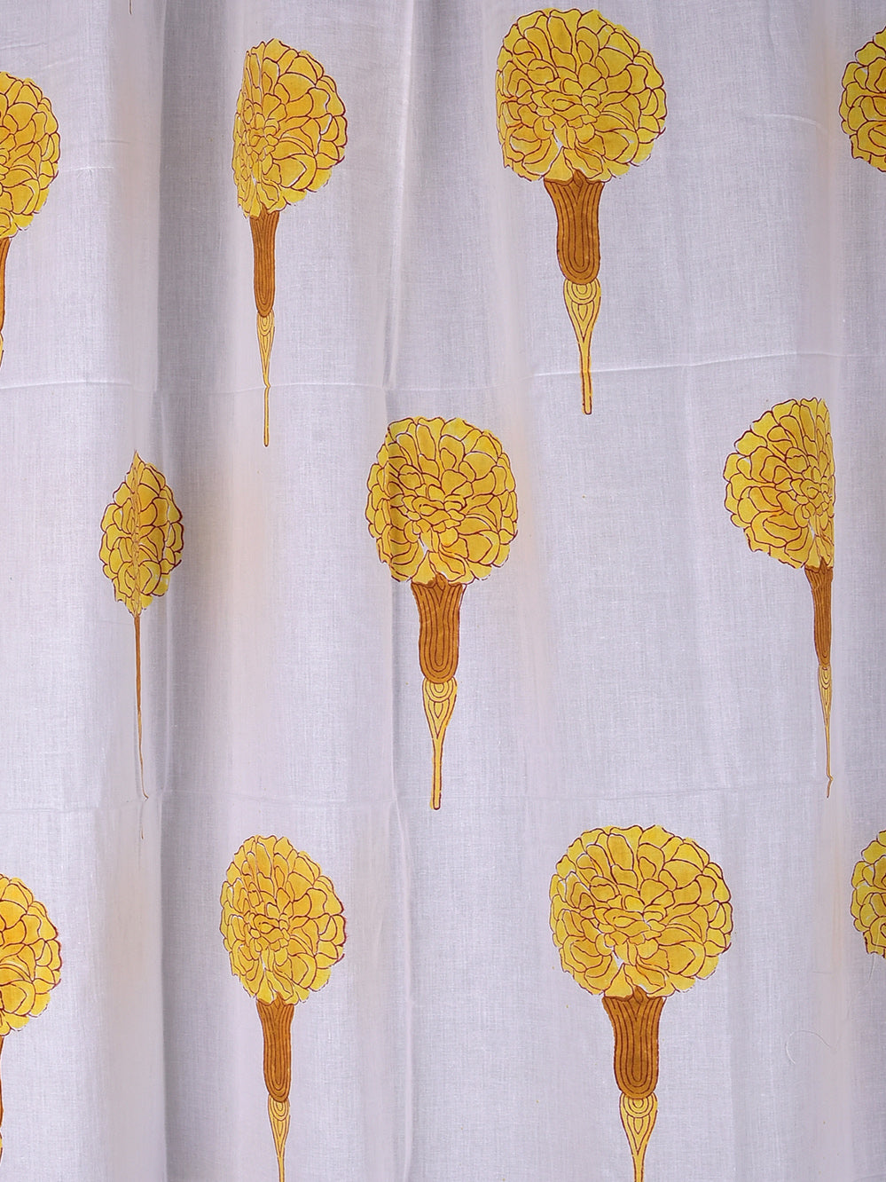 Hand Block Printed Yellow Genda Phool Cotton Curtain Set