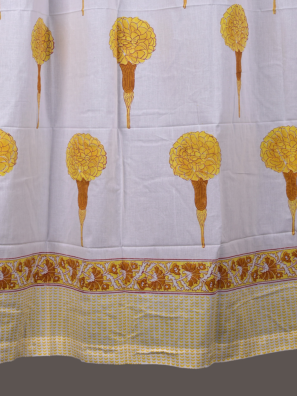 Hand Block Printed Yellow Genda Phool Cotton Curtain Set