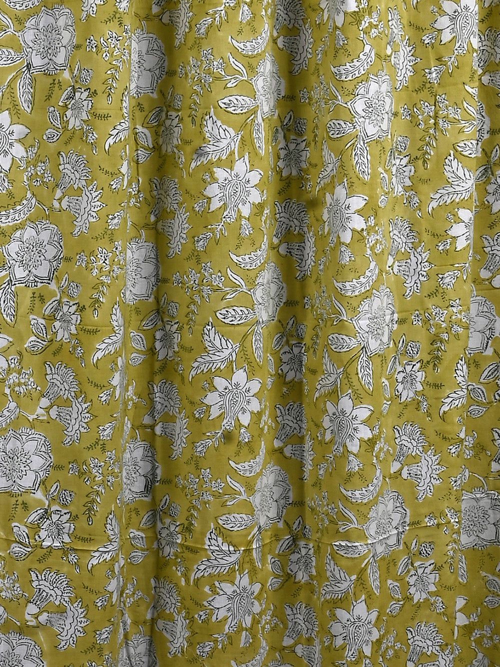 Hand Block Printed Green Floral Chintz Cotton Curtain Set