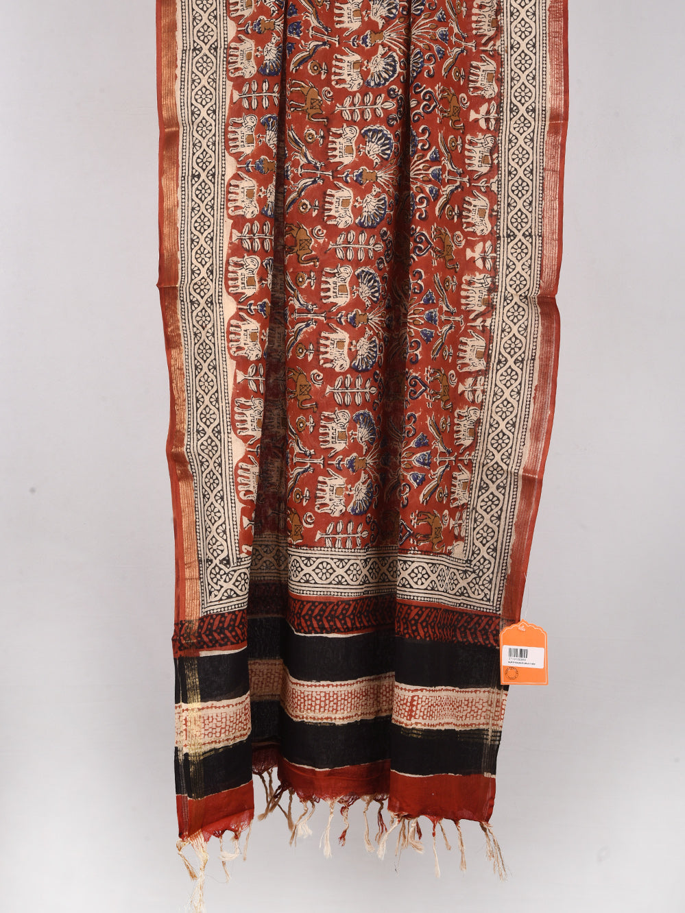 Bagru Red Jaipuri Janavar Hand Printed Silk Cotton Chanderi Dupatta