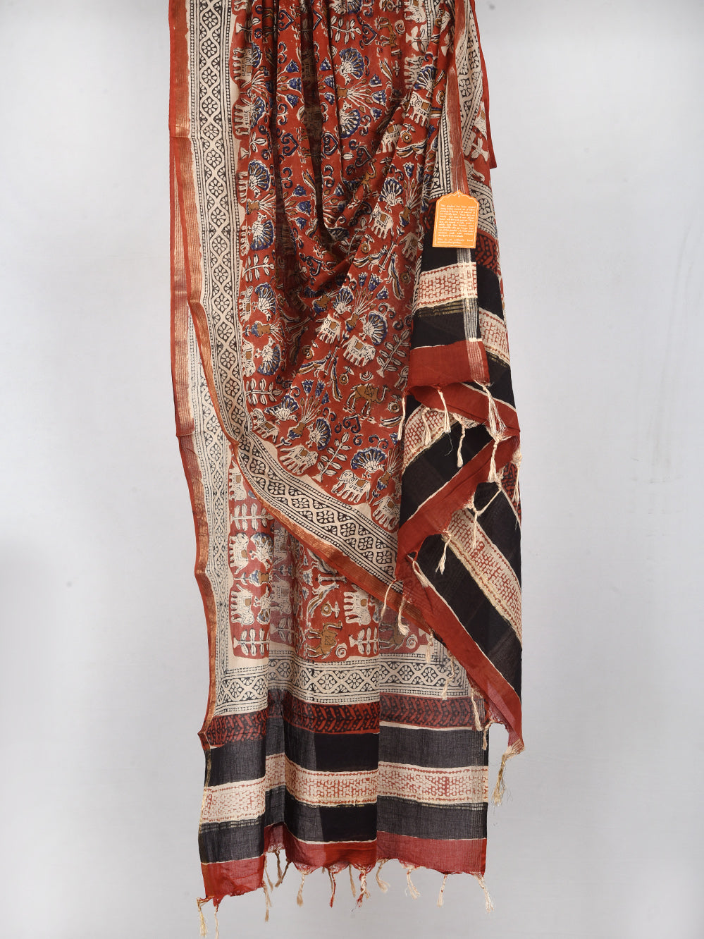 Bagru Red Jaipuri Janavar Hand Printed Silk Cotton Chanderi Dupatta