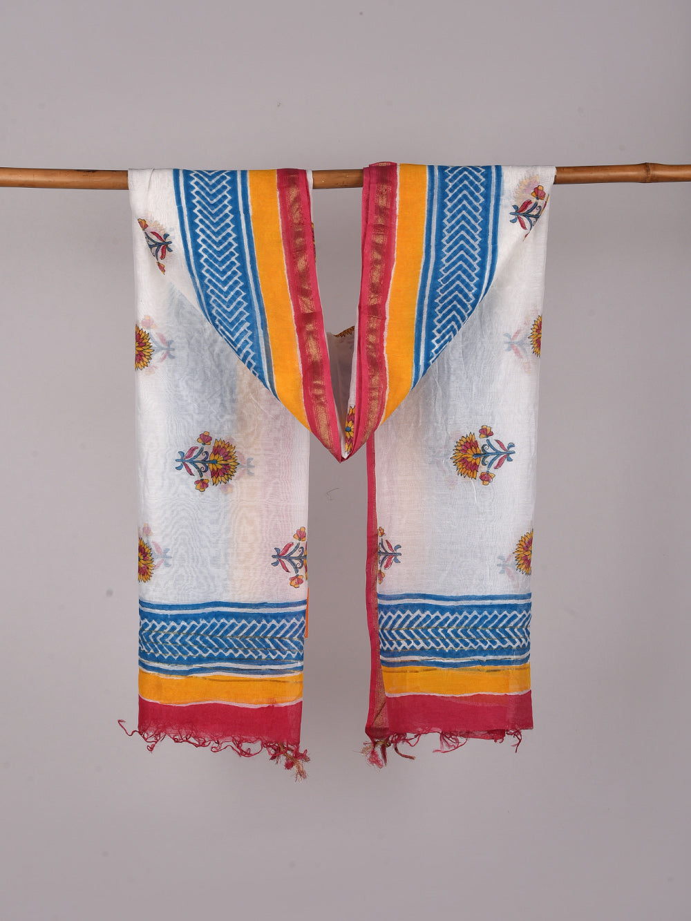 Chota Boota Hand Block Printed Silk Cotton Chanderi Dupatta