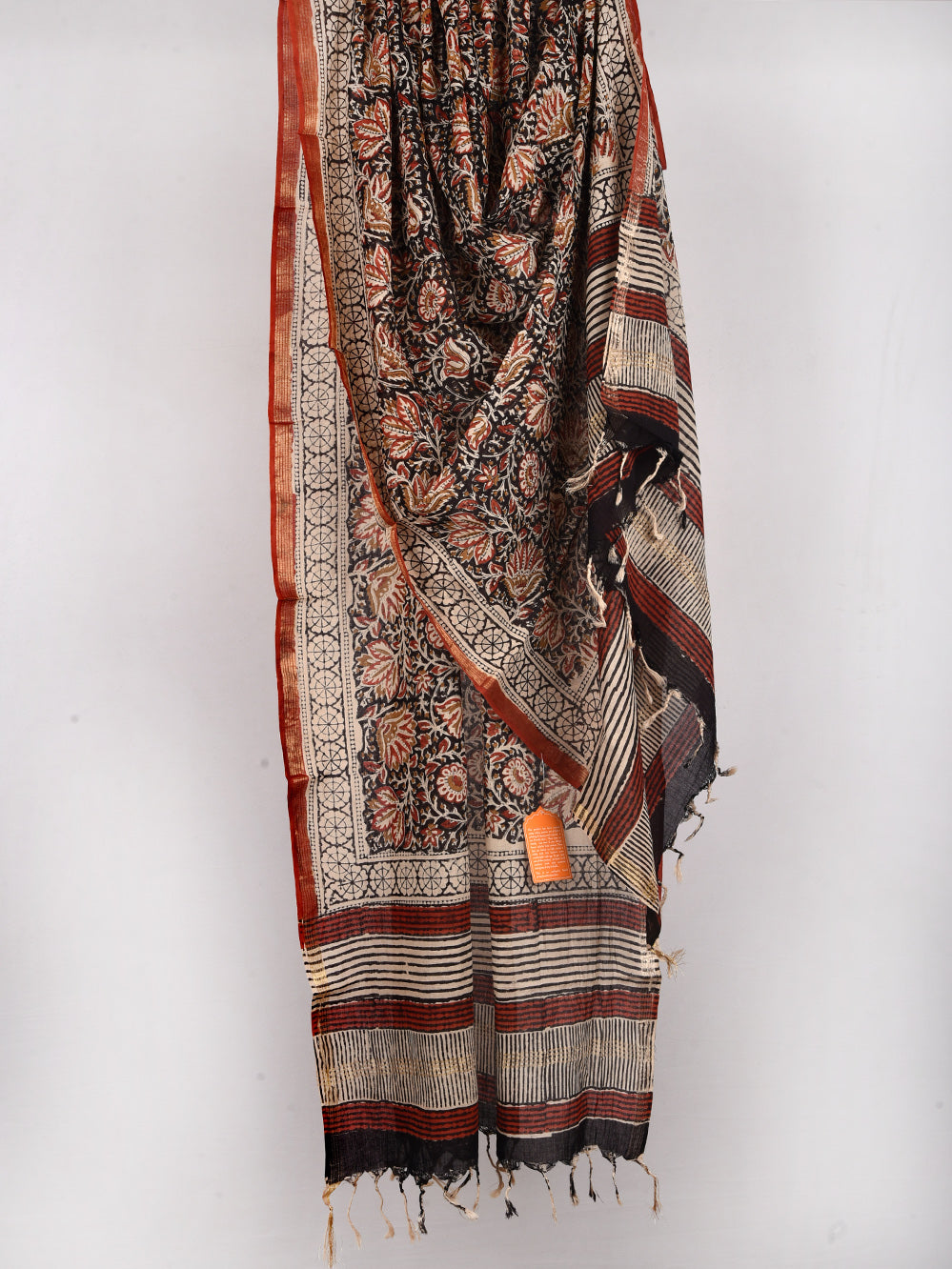 Bagru Black Hand Printed Silk Cotton Chanderi Dupatta