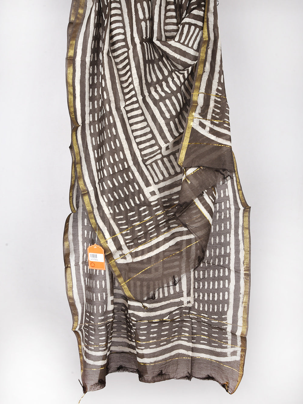 Kasis Dashes Hand Block Printed Silk Cotton Chanderi Dupatta