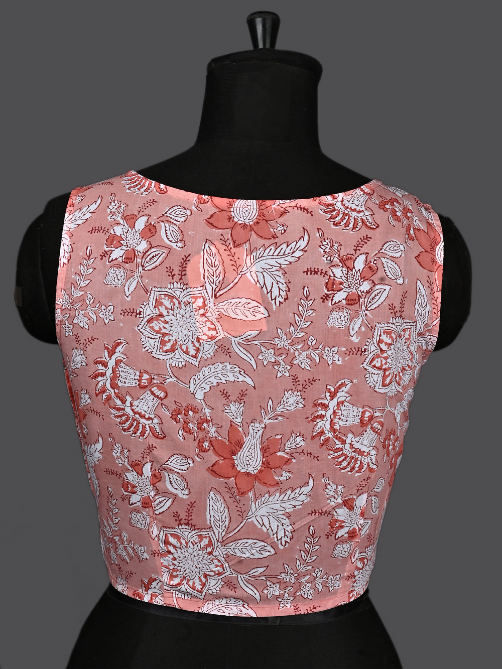 Peach Floral Chintz Hand Block Printed Sleeveless Printed Cotton Blouse