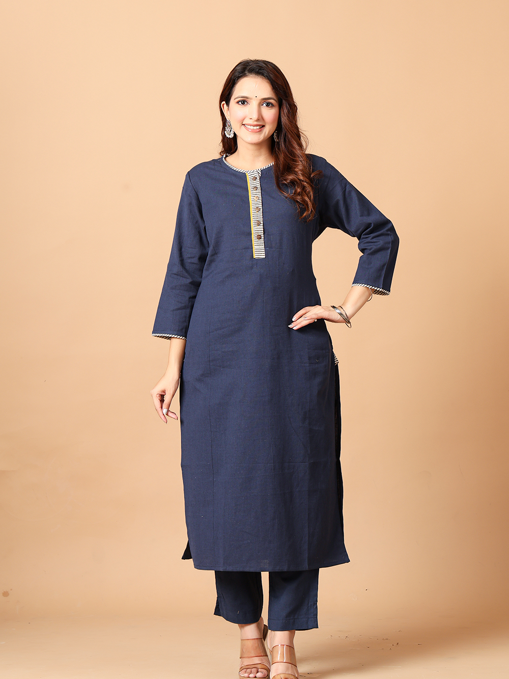Midnight Blue Cotton flax Rozaana Kurta