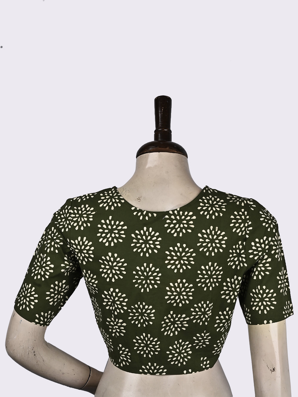 Green Crackle V-neck Hand Block Printed Cotton Blouse