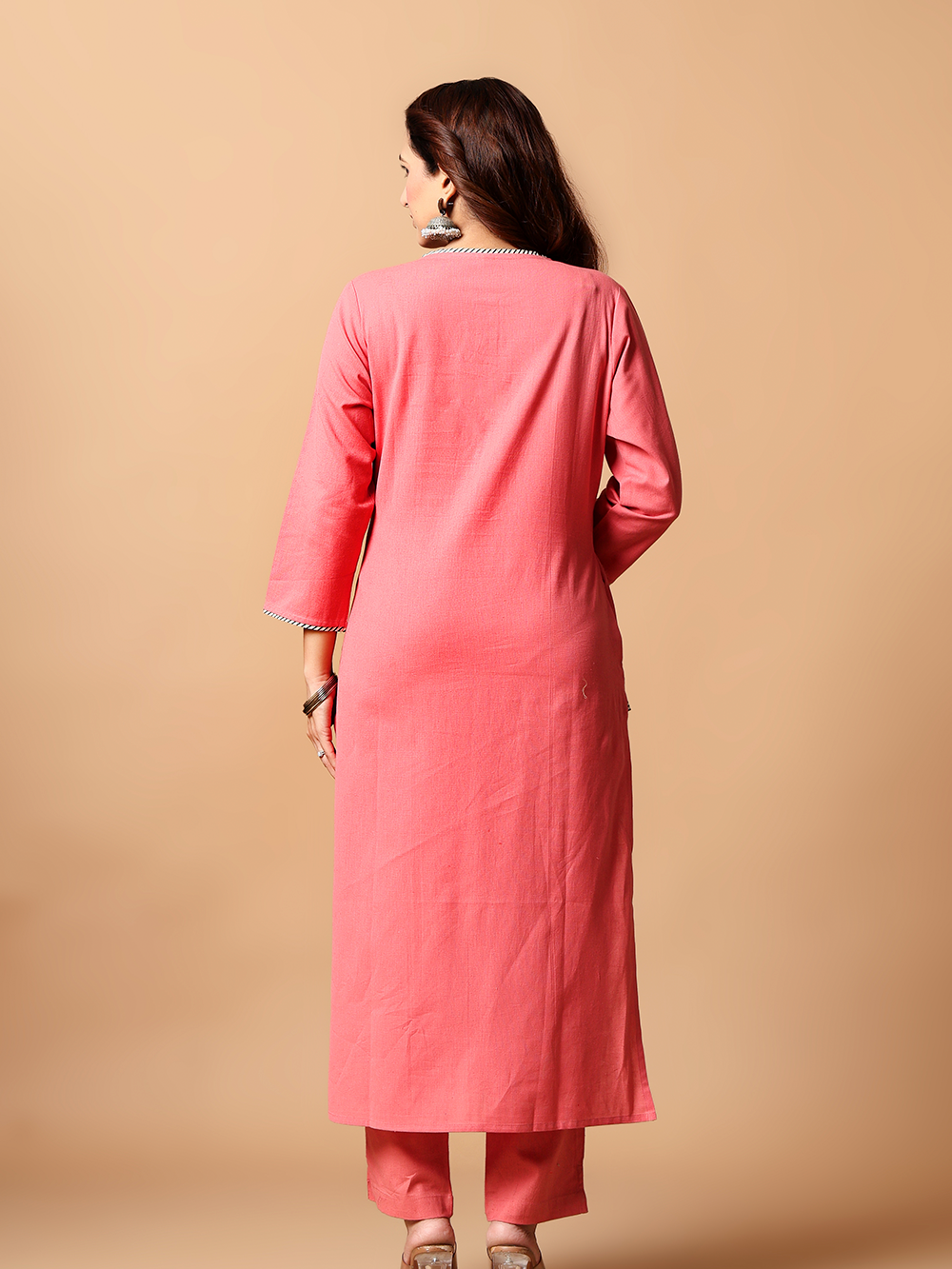 Coral Pink Cotton flax Rozaana Kurta