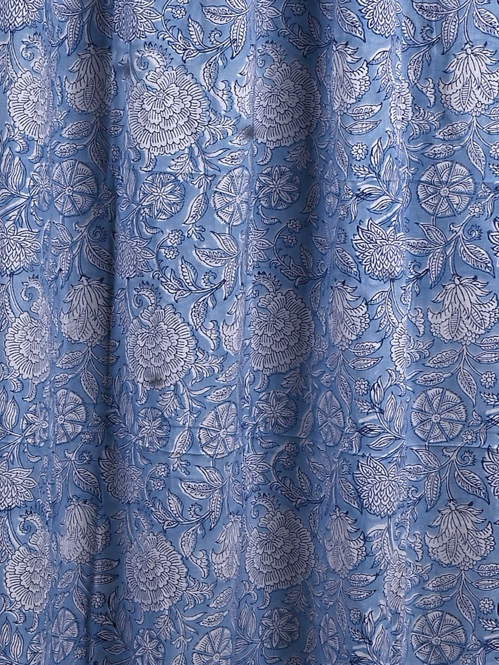 Hand Block Printed Blue Floral Cotton Curtain Set