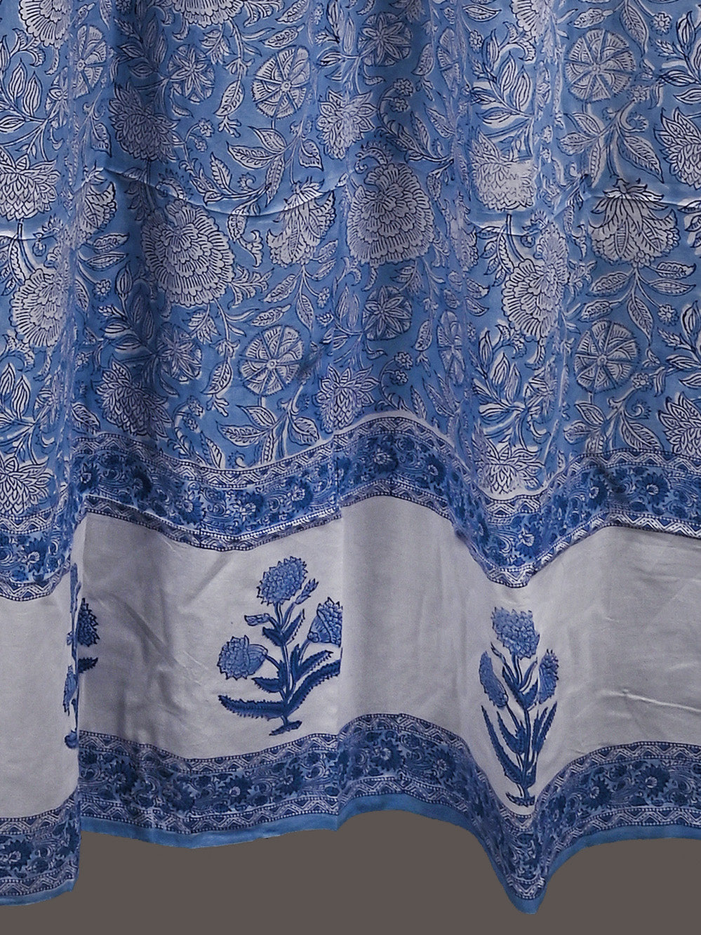 Hand Block Printed Blue Floral Cotton Curtain Set