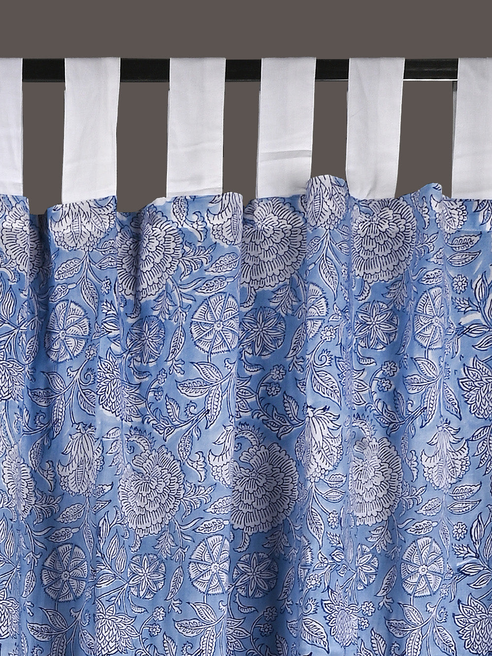 Hand Block Printed Blue Floral Cotton Curtain Set