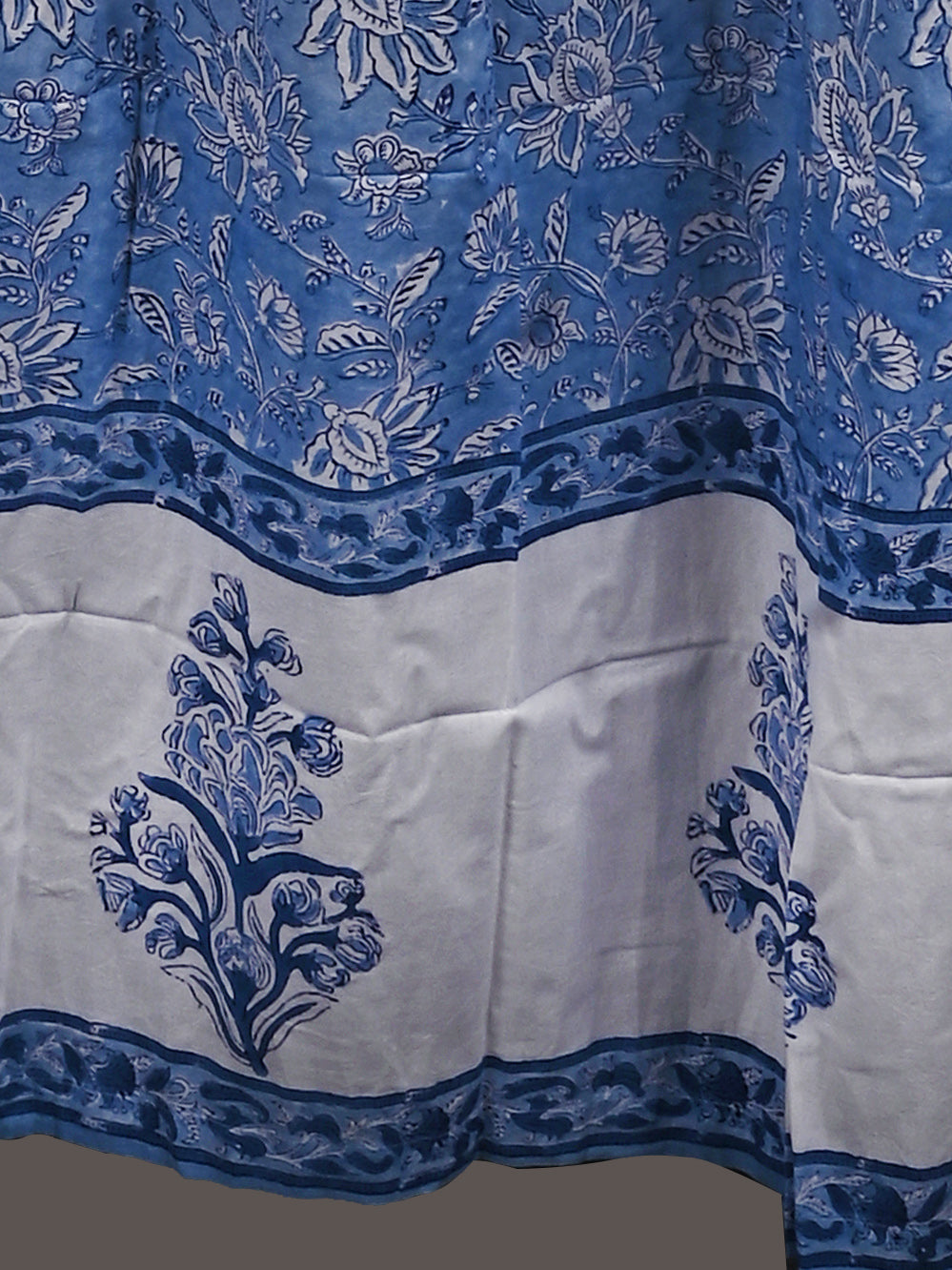 Hand Block Printed Blue Ethnic Cotton Curtain Set