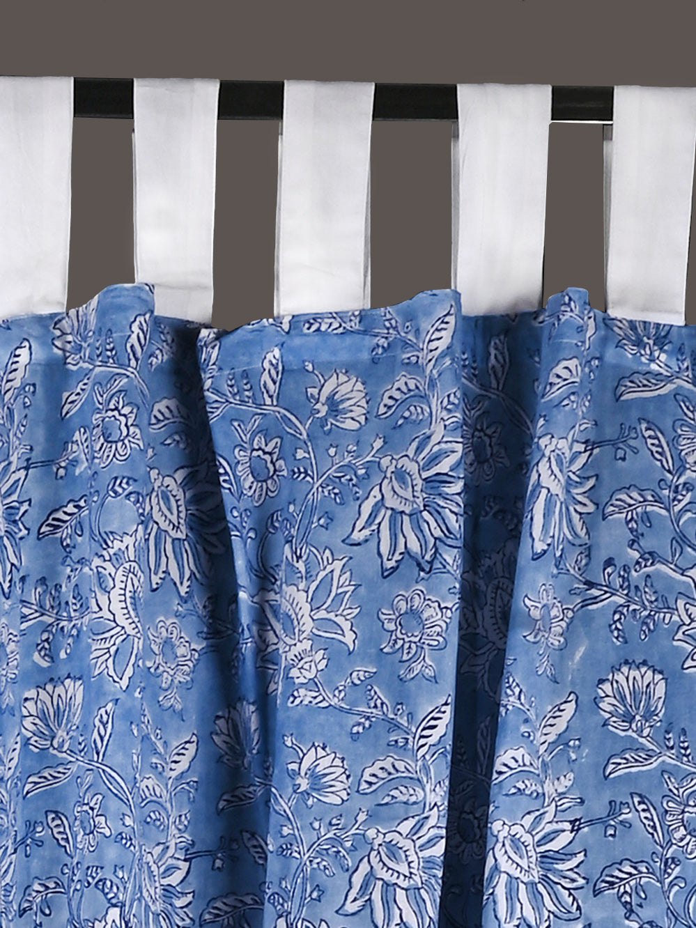 Hand Block Printed Blue Ethnic Cotton Curtain Set