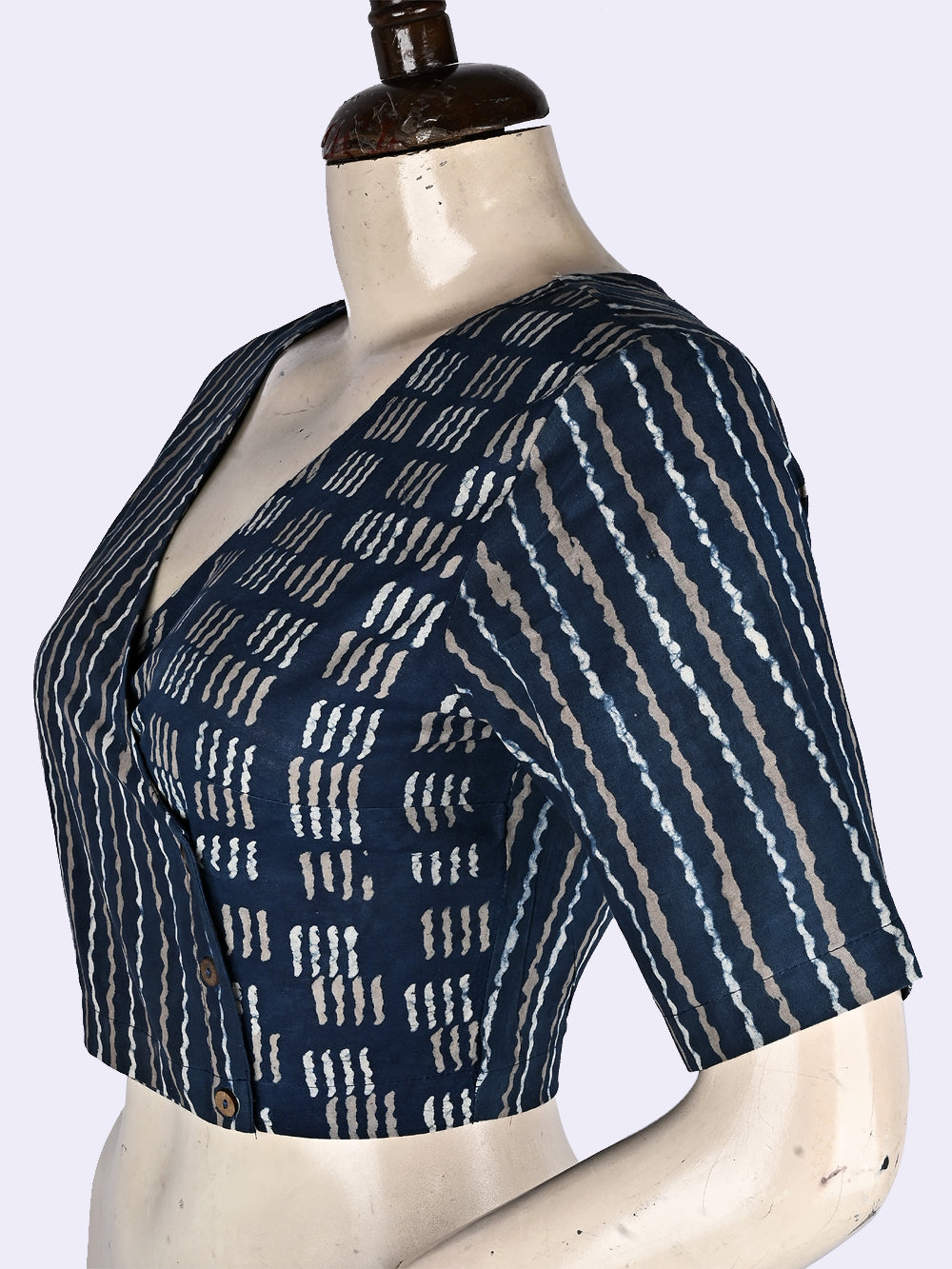 Indigo Angrakha Hand Block Printed Cotton Blouse