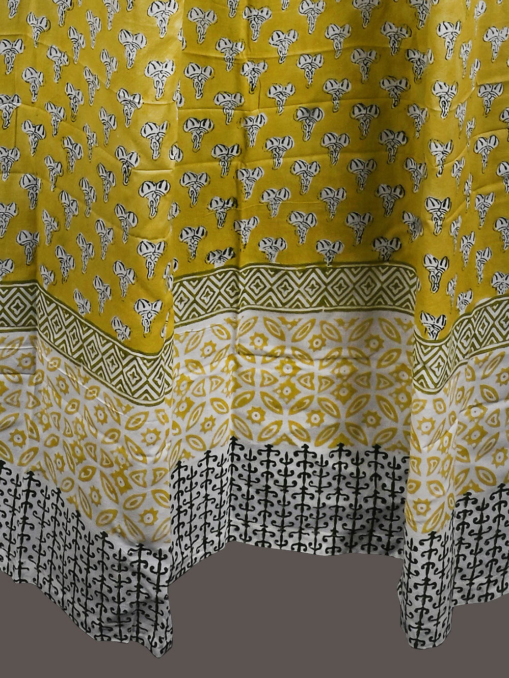 Hand Block Printed Green Ghungroo Cotton Curtain Set