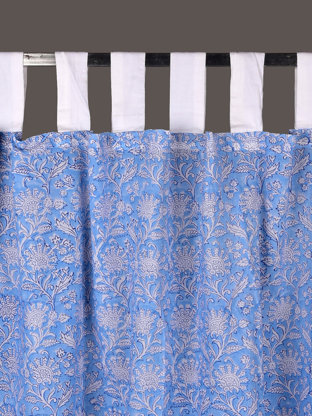 Hand Block Printed Blue Bagaan Cotton Curtain Set