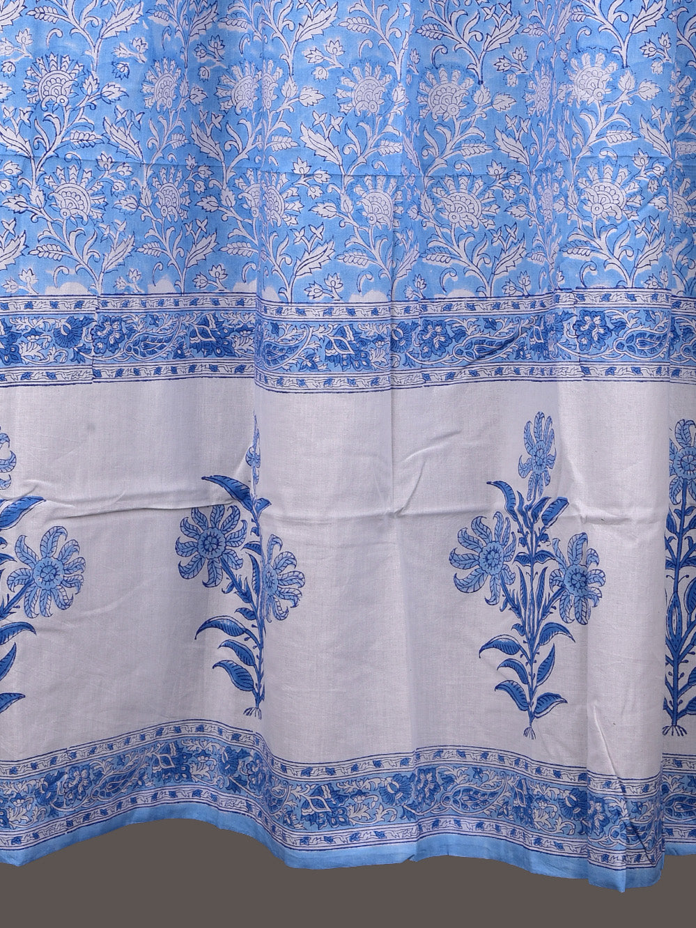 Hand Block Printed Blue Bagaan Cotton Curtain Set