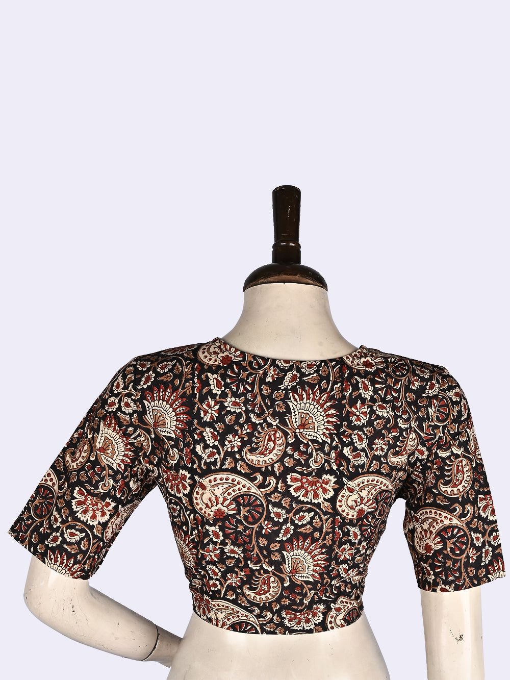 Red-Black Kalamkari Angrakha Hand Block Printed Cotton Blouse