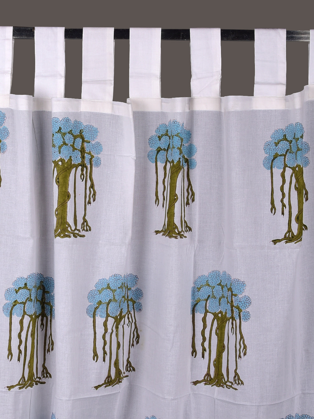 Hand Block Printed Blue Kalp Vriksh Cotton Curtain Set