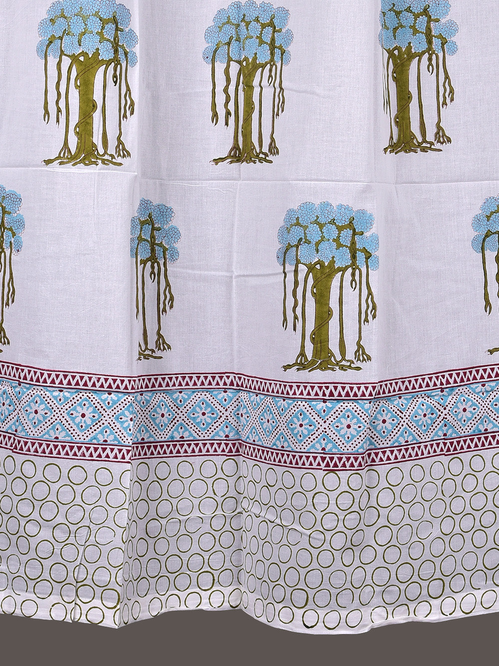 Hand Block Printed Blue Kalp Vriksh Cotton Curtain Set