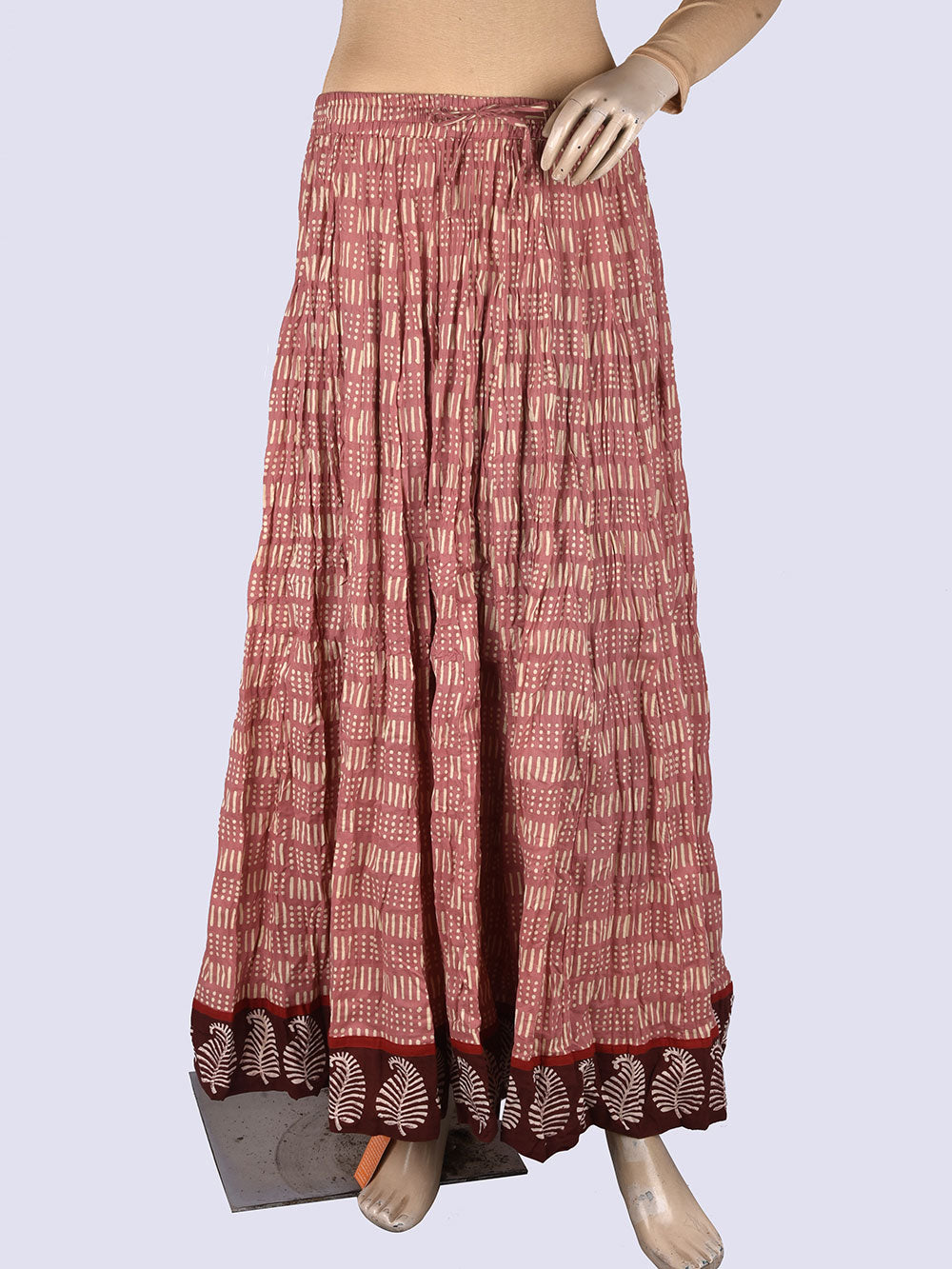 Dusty Pink Hand Block Printed Crinkled Cotton 28 Kali Kalidaar Skirt