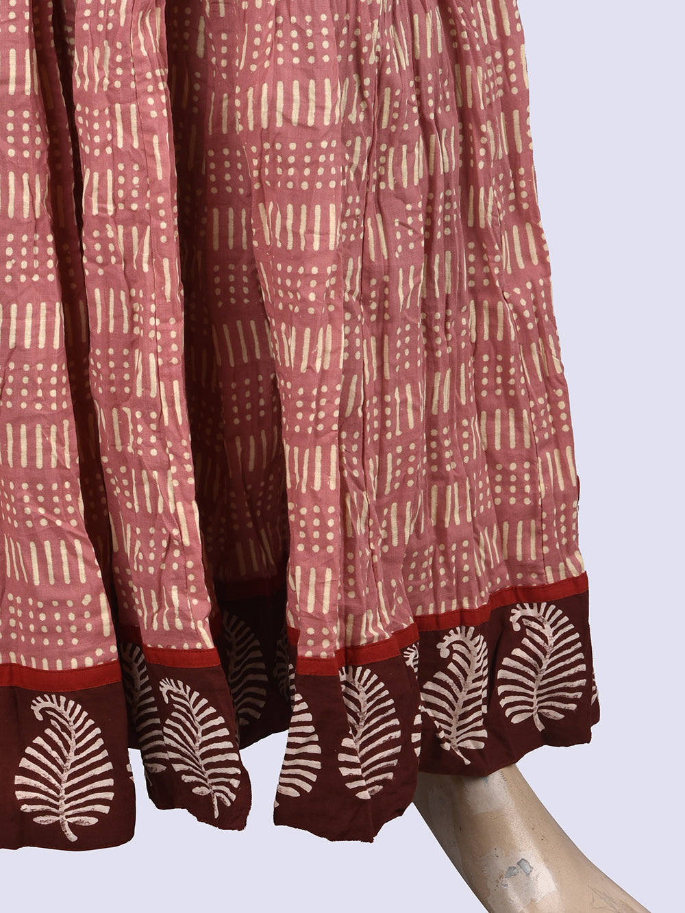 Dusty Pink Hand Block Printed Crinkled Cotton 28 Kali Kalidaar Skirt