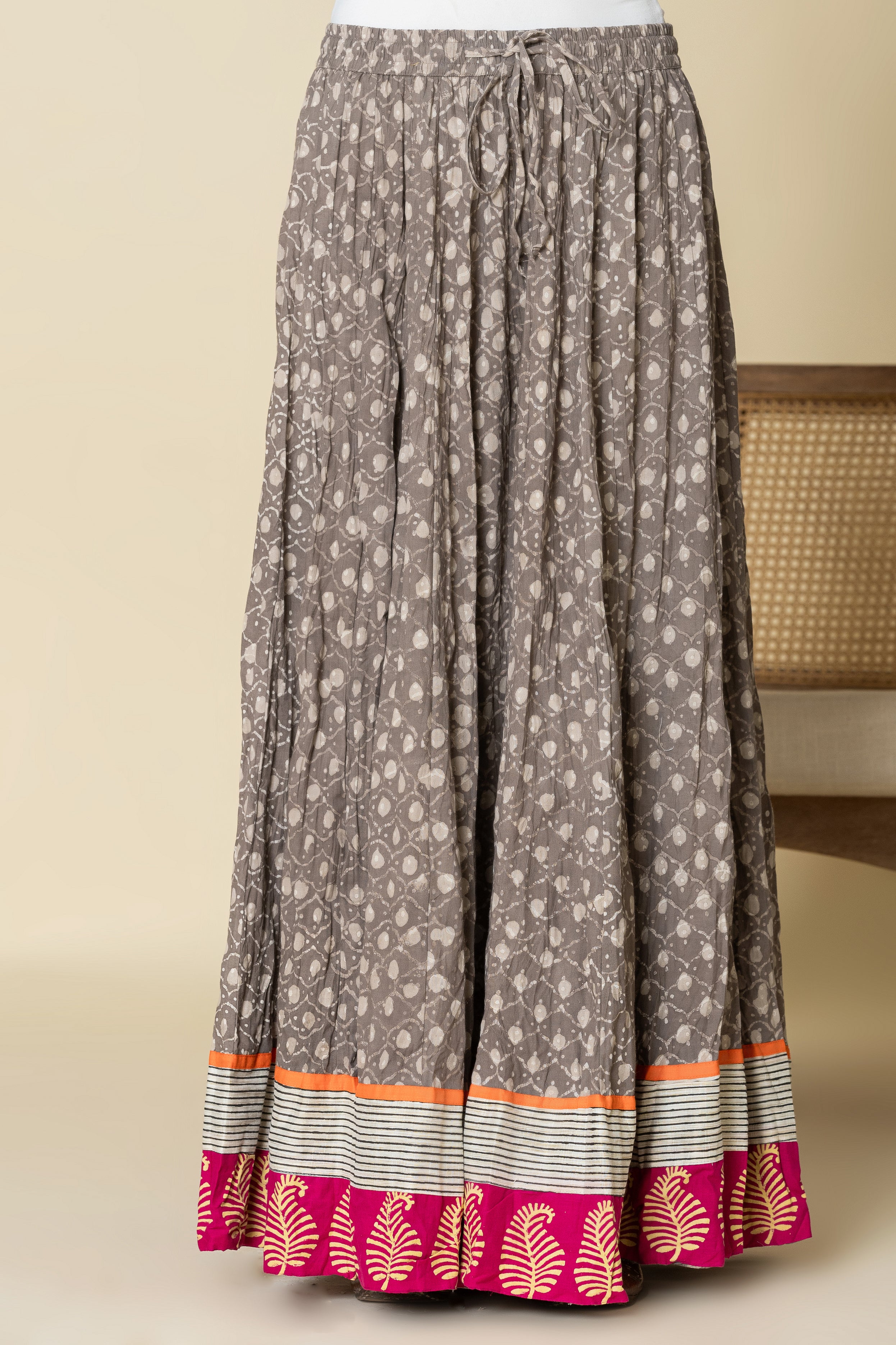 Grey Daboo Jharokhe Crinkled Cotton 28 Kali Kalidaar Skirt